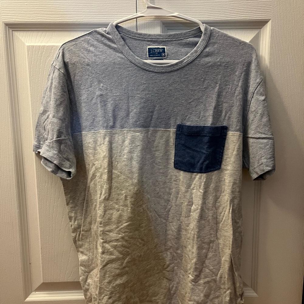 J. Crew Men's Gray and Blue Colorblock Shirt